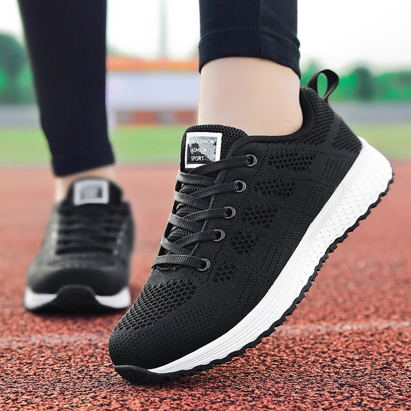 Breathable Walking Flat Black Sneakers