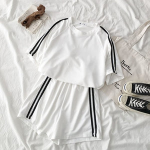White & Grey Striped Side Track Suit